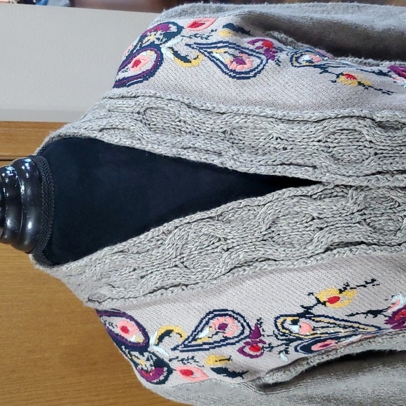 Sleeping on snow anthropologie grey floral fringed open front cardigan - Picture 2 of 9